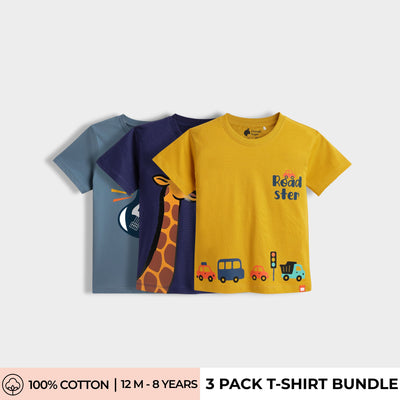 3 Pack Half Sleeves Unisex T-Shirts | Rockstar, Sporty Giraffe, Road Trip
