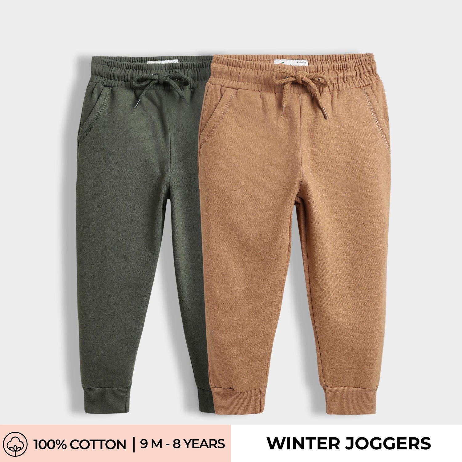 2 Pcs Winter Joggers | Green, Brown