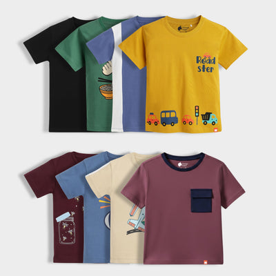 8 Pack Half Sleeves Unisex T-Shirts | Black, Korea Love, Goal Time, Road Trip, Firefly Magic, Little Rockstar, Plane Ride, Dusty Pink