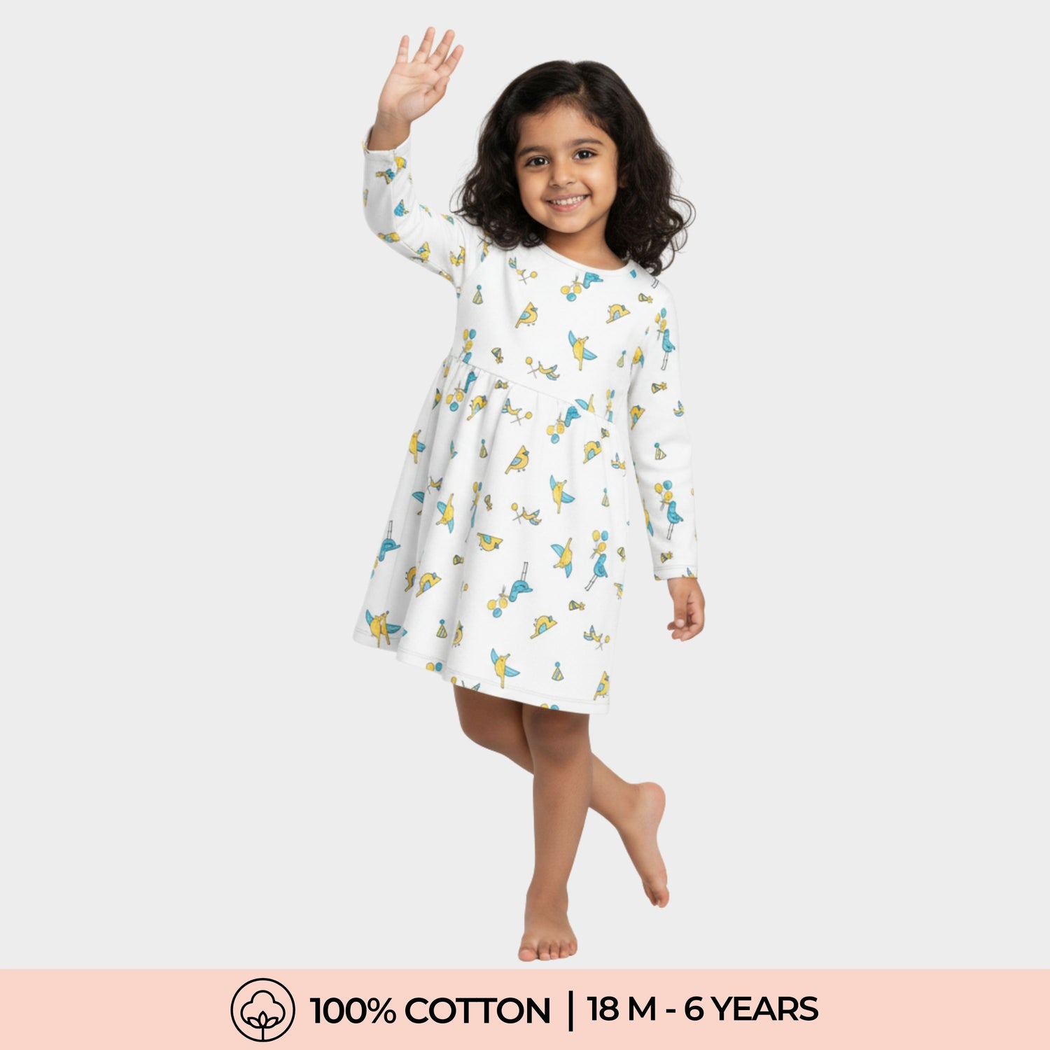 Long Sleeves Printed Dress | Bird Day