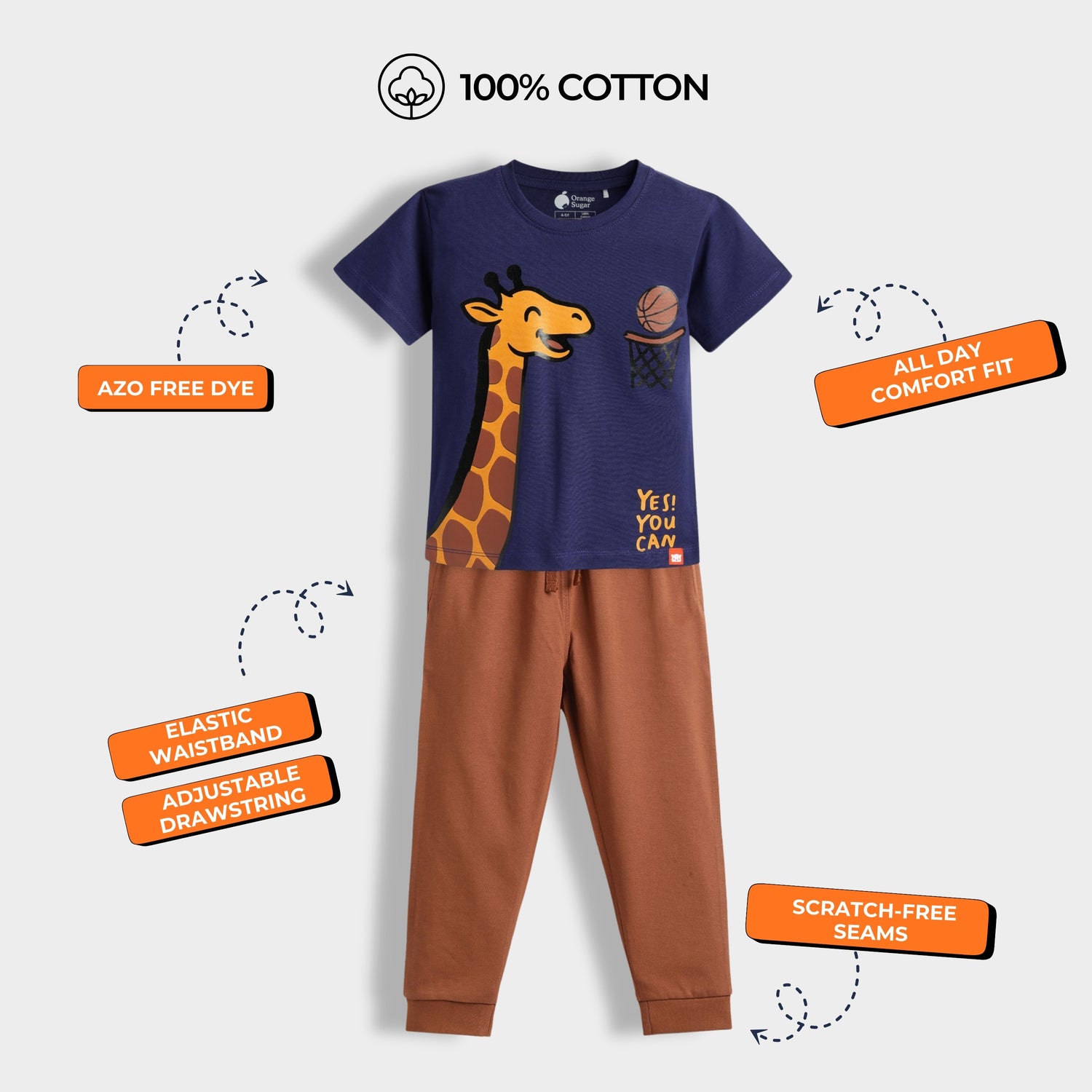 Half Sleeves Unisex T-Shirt & Joggers Set | Sporty Giraffe