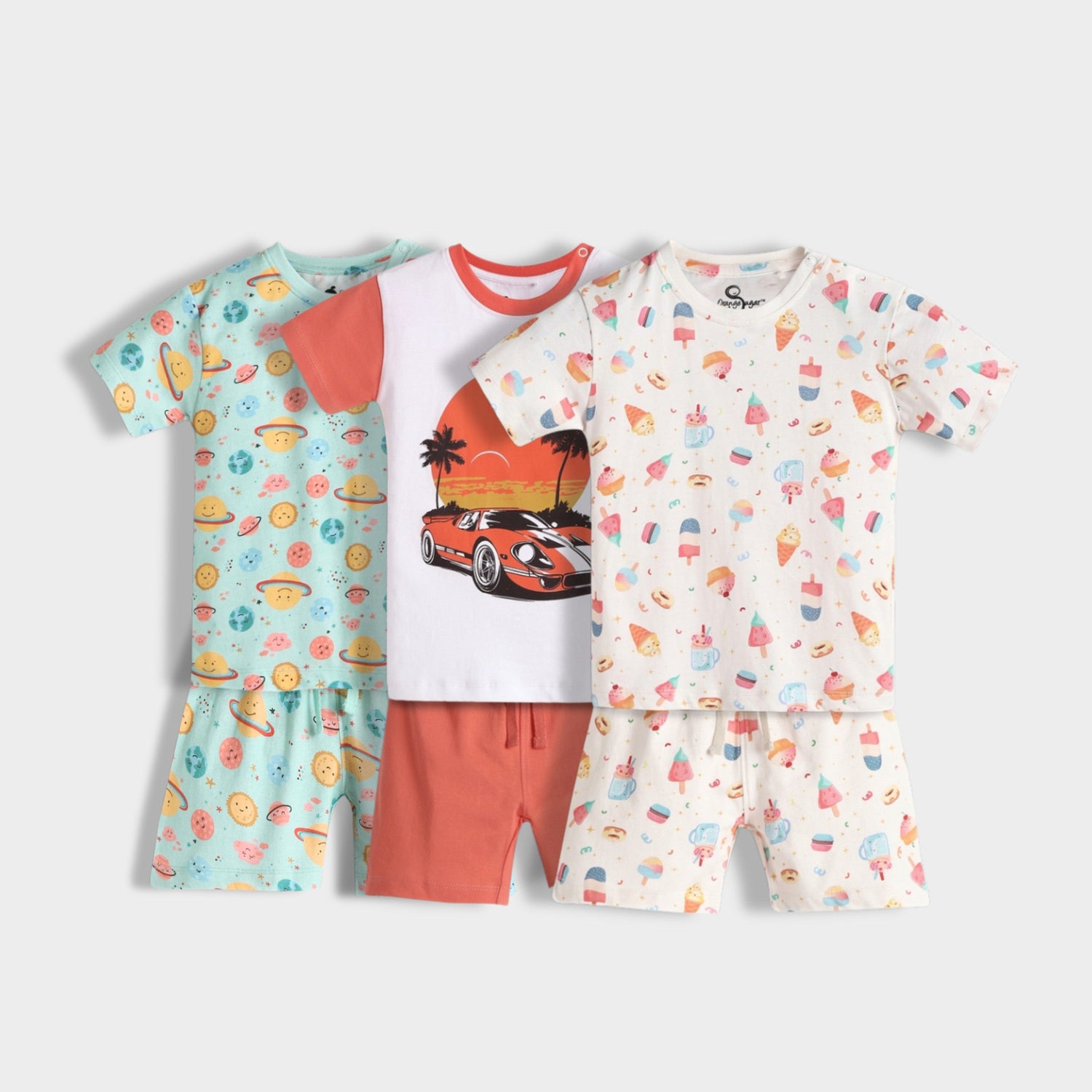 3 Pack T-Shirt & Shorts Unisex Co-ord Set | Galaxy, Car Ride, Frosty