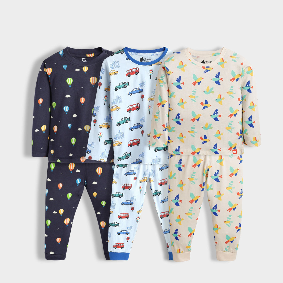 3 Pack Full Sleeves Unisex Co-ord Set | Hot Air Balloon, Playful Signals, Tiny Wings