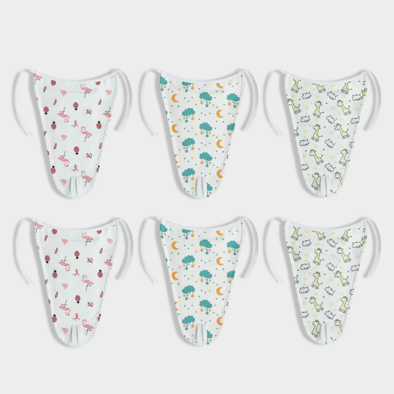 6 Pack Muslin Nappies | Pink Bird, Half Moon, Jolly Giraffe