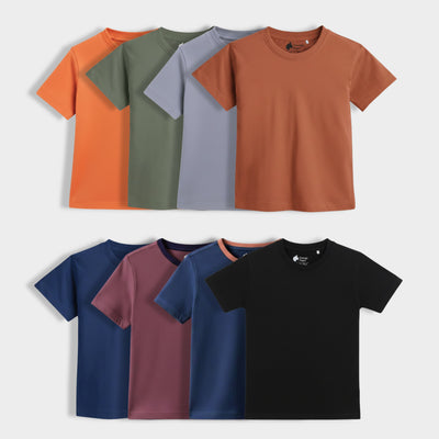 8 Pack Half Sleeves Unisex T-Shirts | Orange, Olive Green, Grey, Brown, Royal Blue, Dusty Pink, Diesel Blue, Black