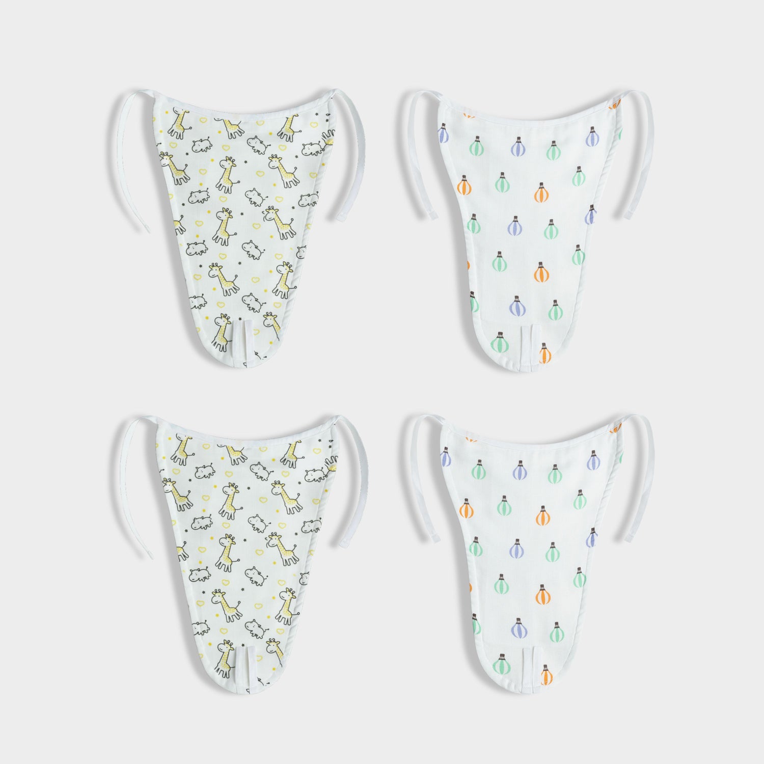 4 Pack Muslin Nappies | Jolly Giraffe, Balloon Ride