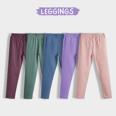 5 Pcs Leggings | Dusty Pink, Green, Air Force Blue, Lavender, Rose Pink