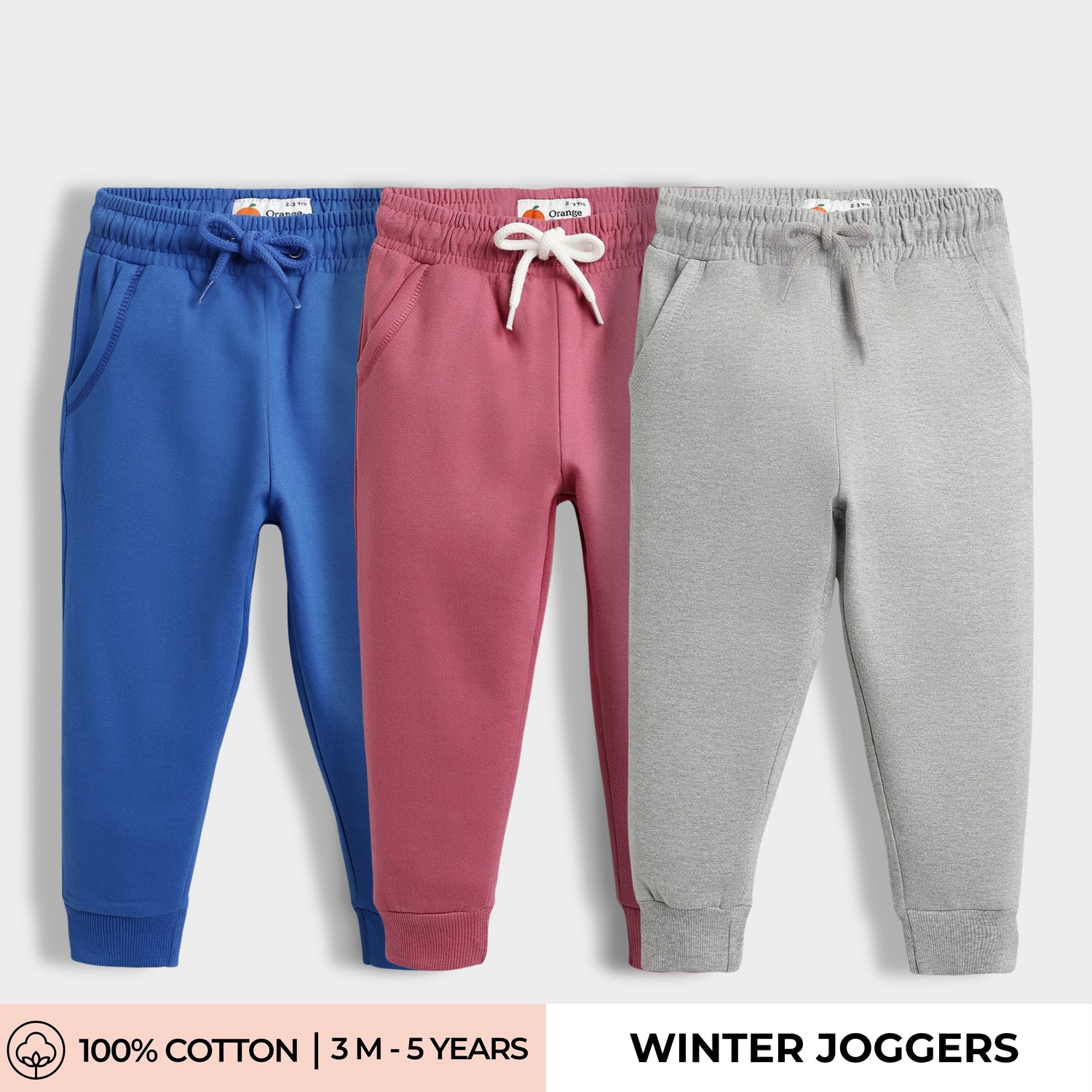 3 Pcs Winter Joggers | Blue, Pink, Melange Grey