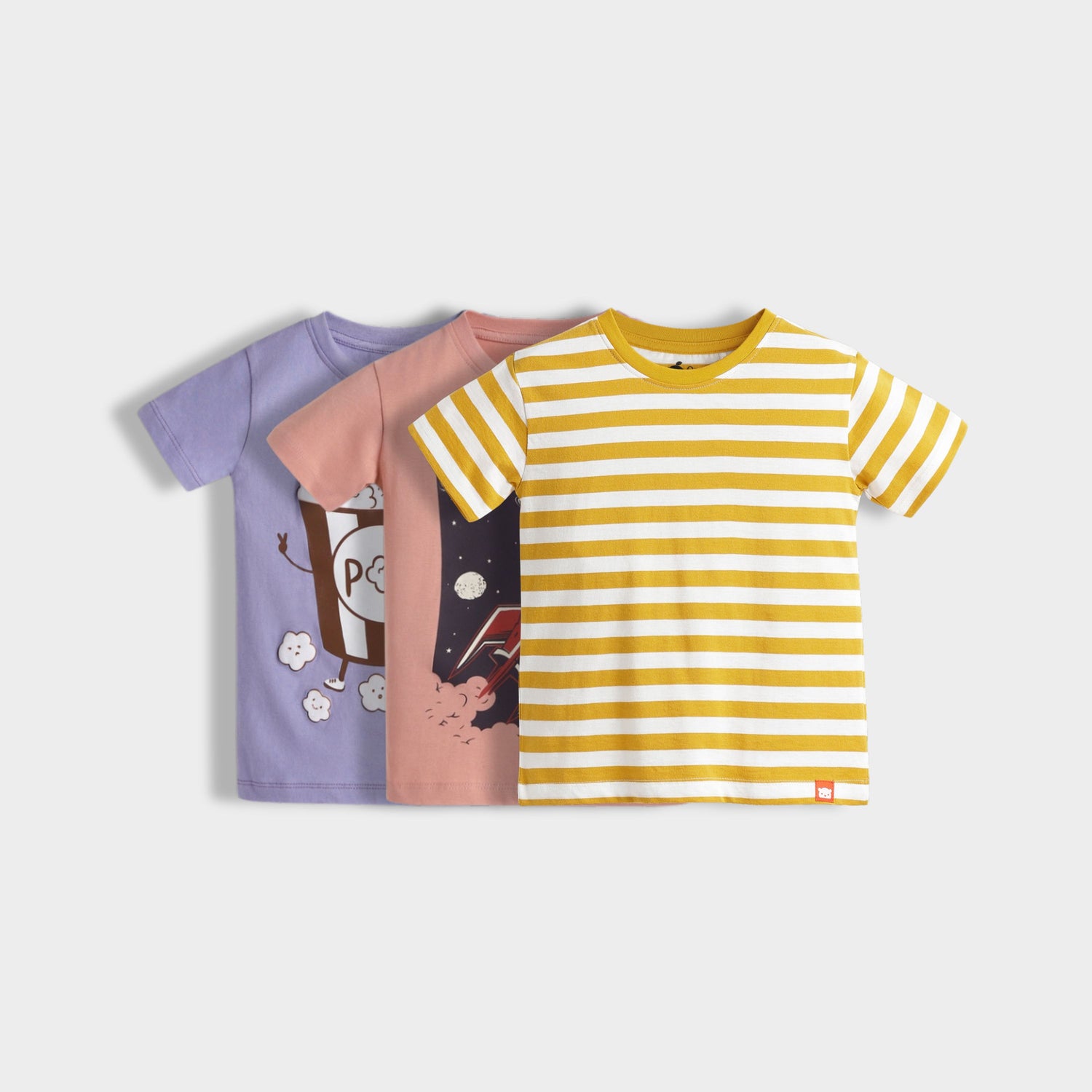 3 Pack Half Sleeves Unisex T-Shirts | Popcorn, Rocket, Yellow Stripes