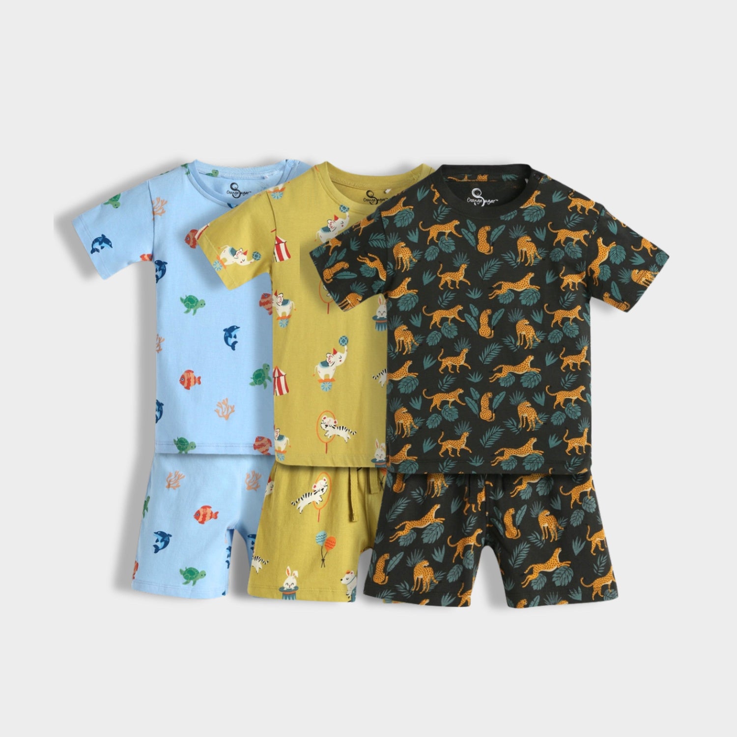 3 Pack T-Shirt & Shorts Unisex Co-ord Set | Cheetah, Circus & Underwater