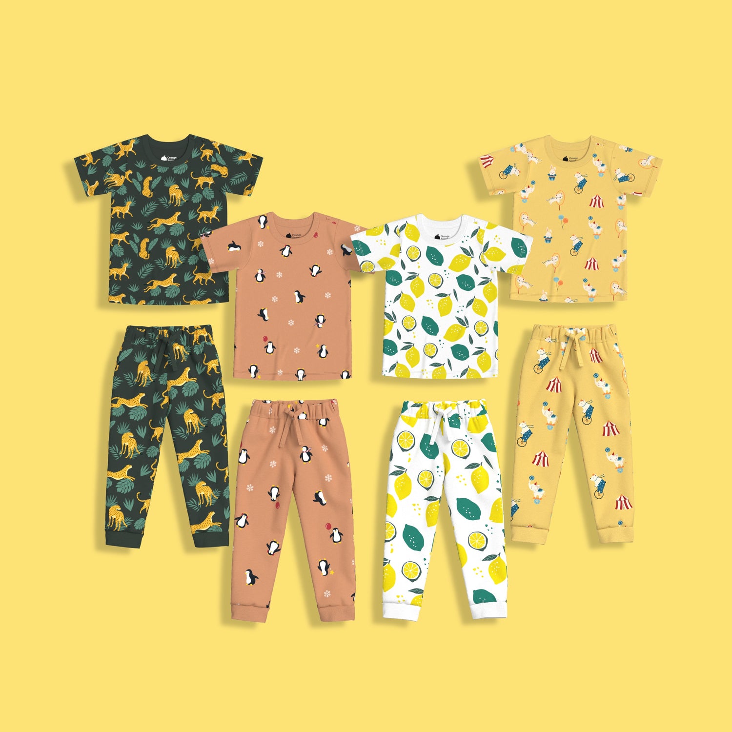 4 Pack Half Sleeves Unisex Co-ord Set | Circus, Lemon, Penguin Chill & Cheetah