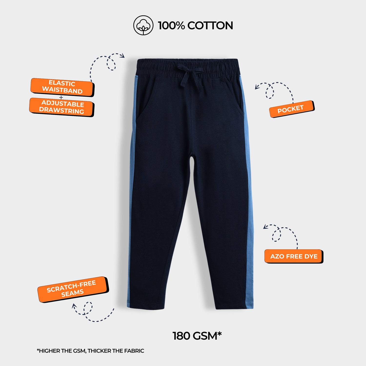 5 Pcs Cotton Joggers | Colour Block Blue & Olive, Air Force Blue, Green, Melange Grey