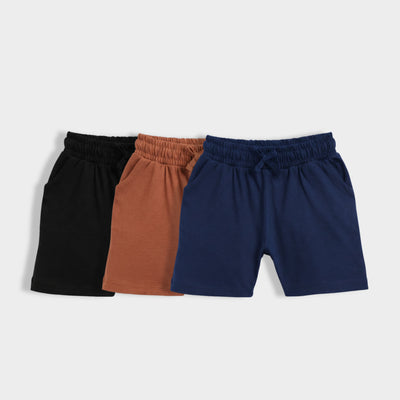 3 Pcs Cotton Shorts | Black, Brown, Blue