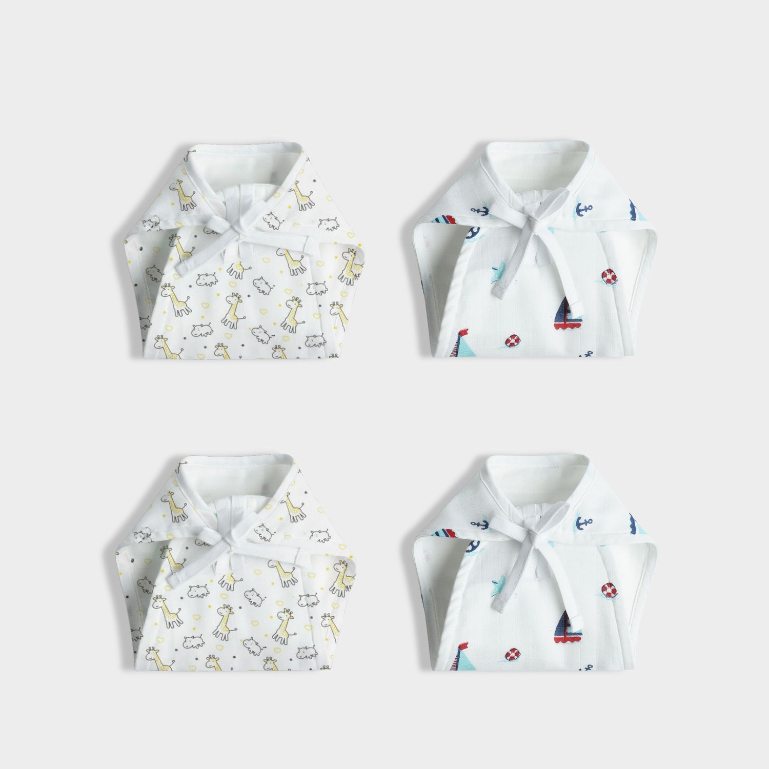 4 Pack Muslin Nappies | Jolly Giraffe, Little Sailor