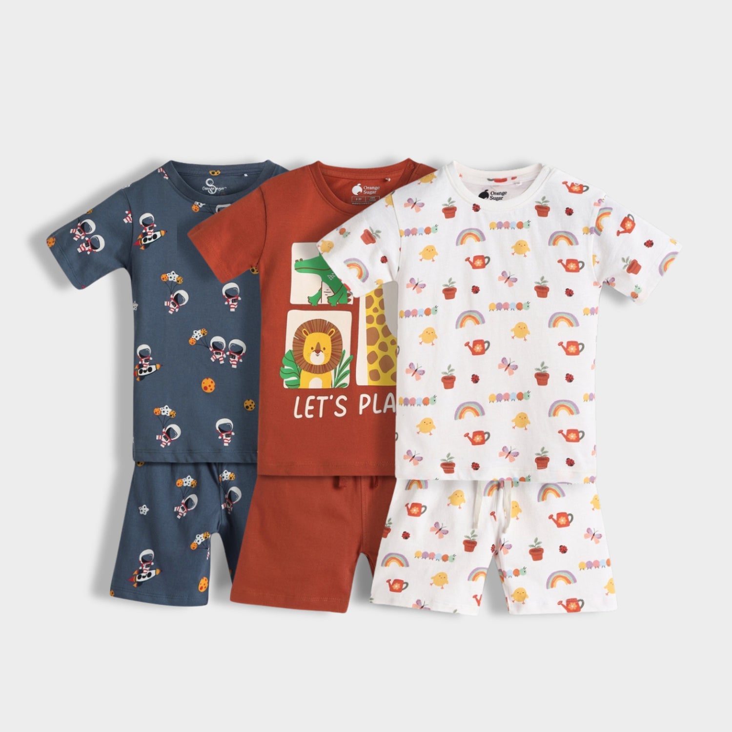 3 Pack T-Shirt & Shorts Unisex Co-ord Set | Space, Zoo, Gardening