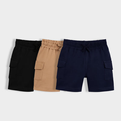3 Pcs Interlock Shorts | Black, Light Brown, Royal Blue