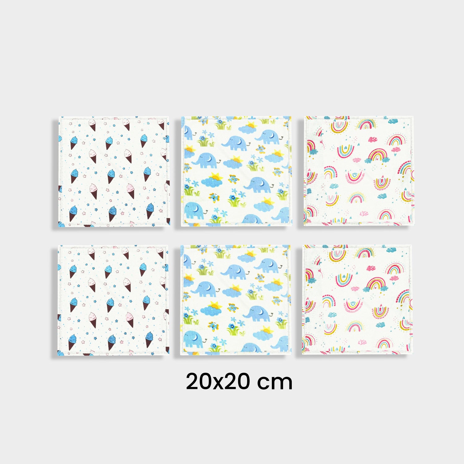 6 Pack Muslin Napkin | Icecream, Elephant, Rainbow