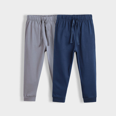 2 Pcs Cotton Joggers | Grey, Blue