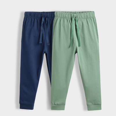 2 Pcs Cotton Joggers | Blue, Green