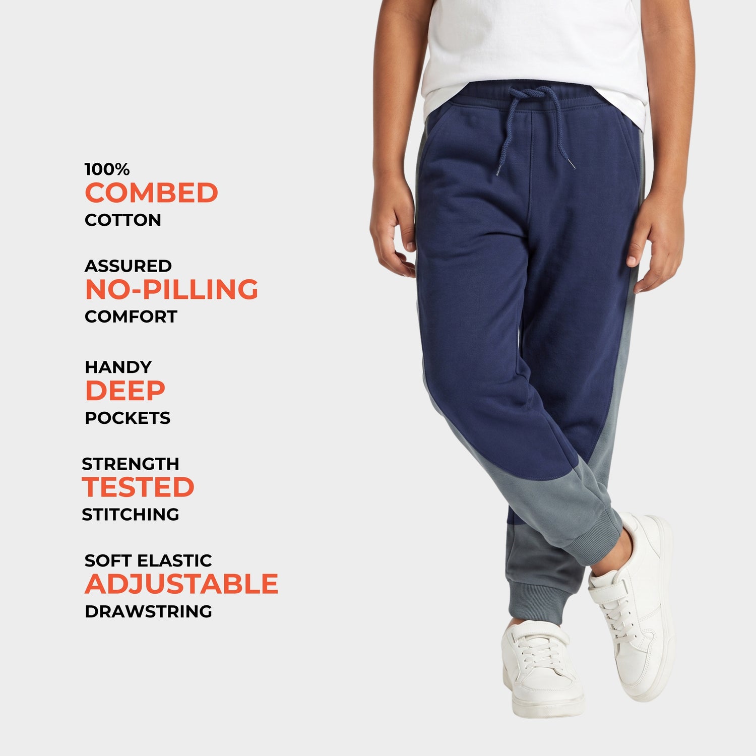 2 Pcs Cotton Colour Block Joggers | Colour Block Navy, Colour Block Grey