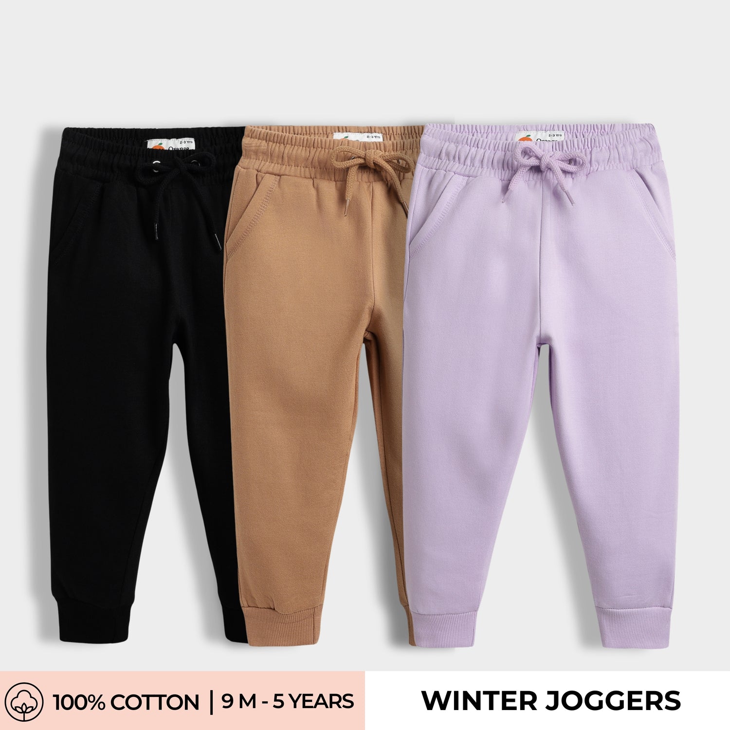 3 Pcs Winter Joggers | Black, Brown, Lavender
