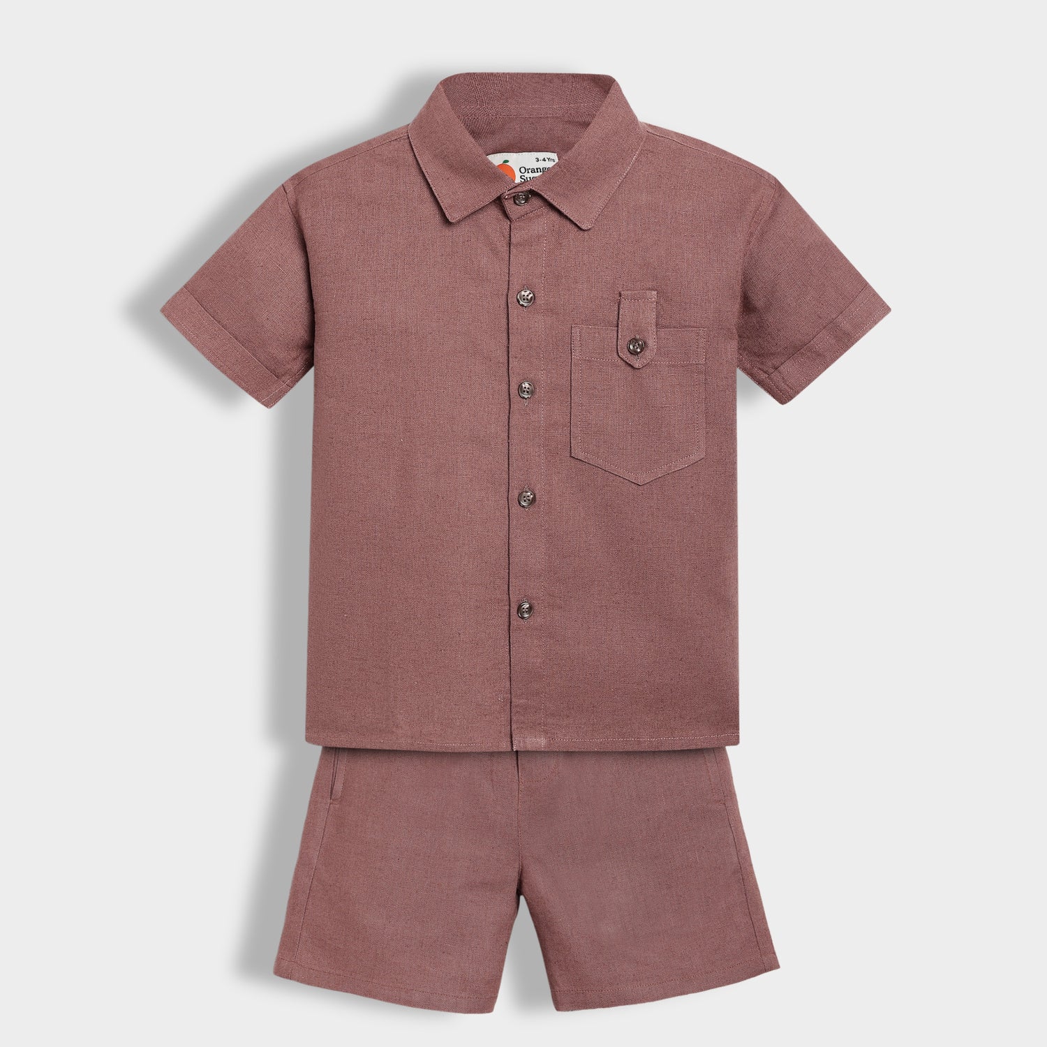 Half Sleeves Unisex Cotton Linen Shirt & Shorts Co-ord Set | Rustic Mocha