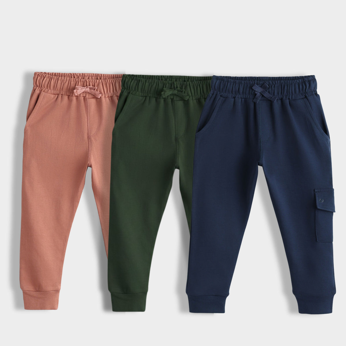 3 Pcs Interlock Joggers | Honey Brown, Dark Olive, Royal Blue