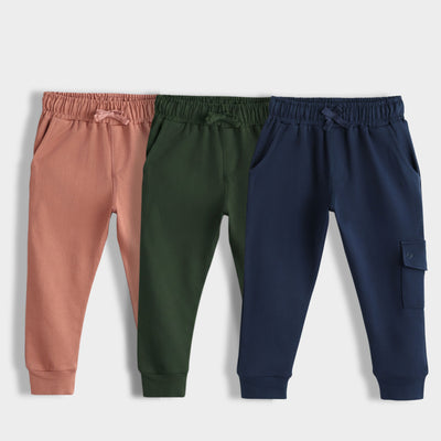 3 Pcs Interlock Joggers | Honey Brown, Dark Olive, Royal Blue