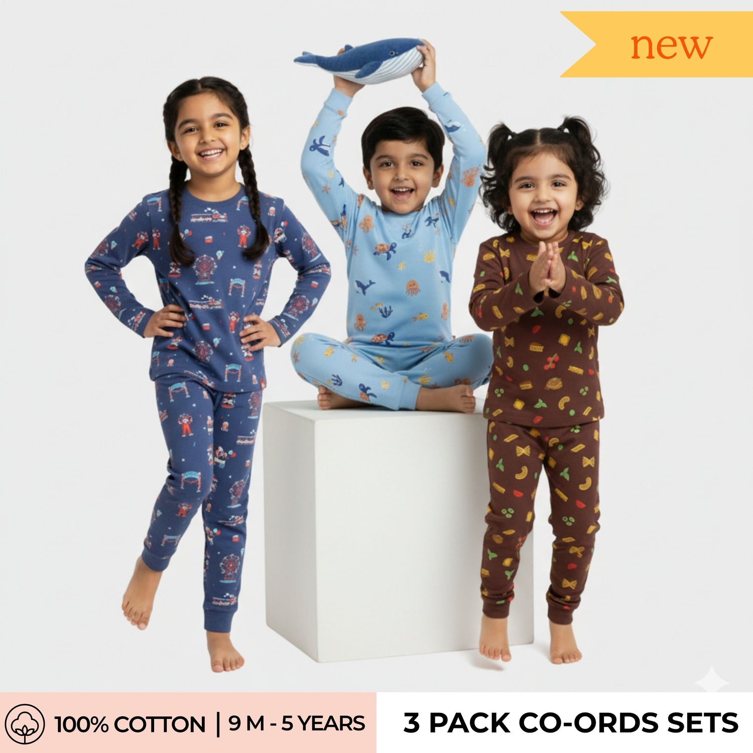 3 Pack Full Sleeves Unisex Co-ord Set | Aqua World, Pasta, Carnival