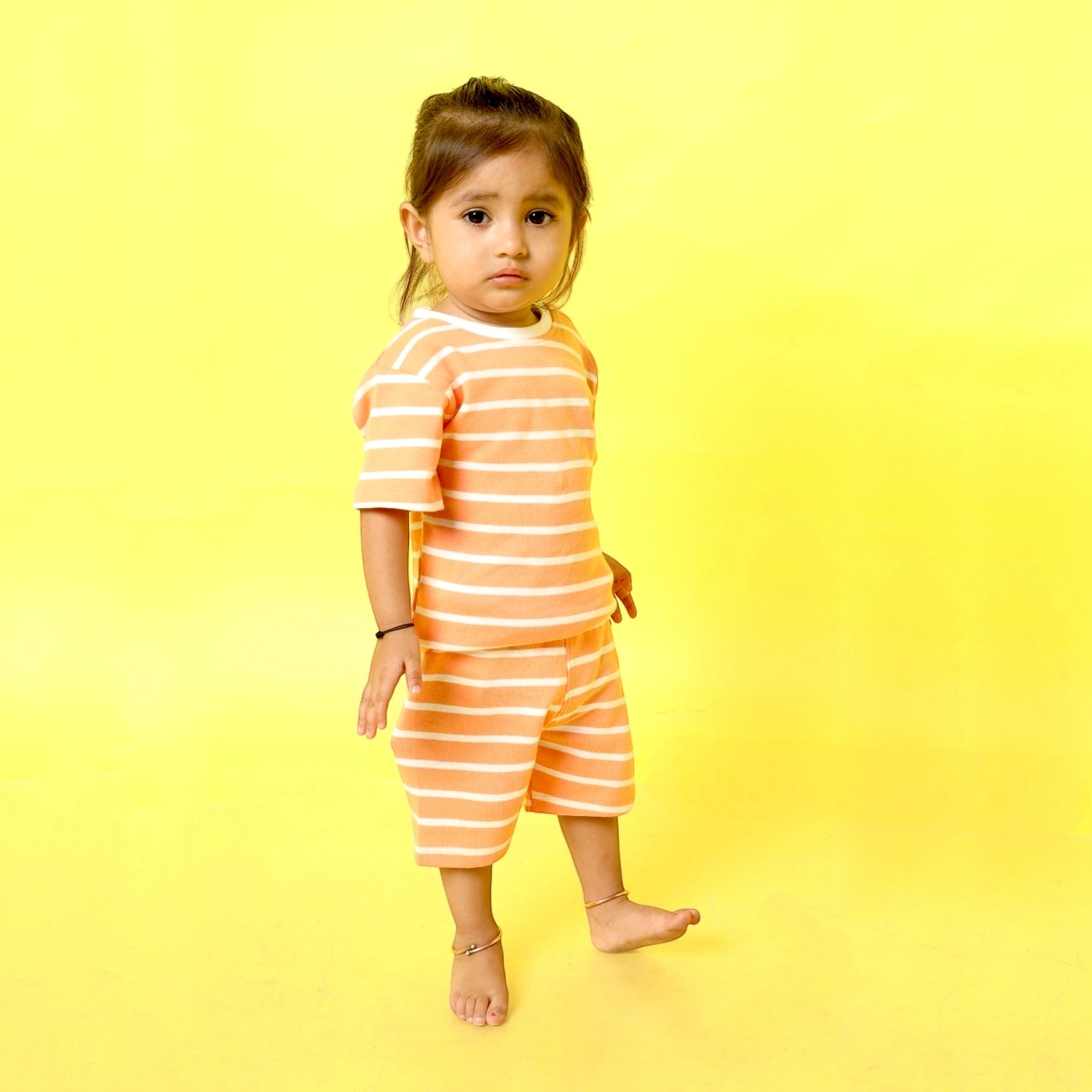T-Shirt & Shorts Unisex Co-ord Set | Orange Stripes