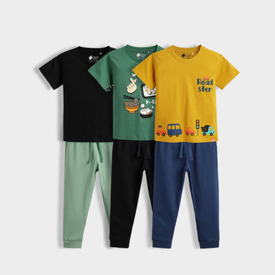 3 Pack Half Sleeves Unisex T-Shirt & Joggers Set | Traveller, Korea, Road Trip