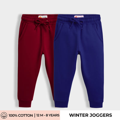 2 Pcs Winter Joggers | Maroon, Blue