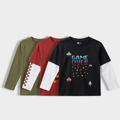 3 Pack Full Sleeves Unisex T-Shirts | Crocooldile, Fast Wheels, Game Buddy