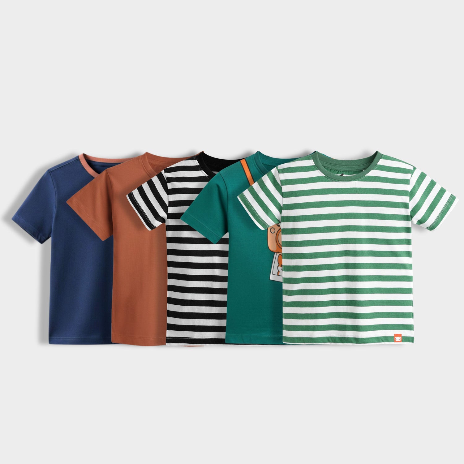 5 Pack Half Sleeves Unisex T-Shirts | Diesel Blue, Brown, Black Stripes, Mini Camera, Green Stripes