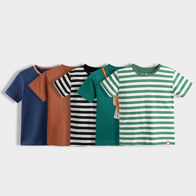 5 Pack Half Sleeves Unisex T-Shirts | Diesel Blue, Brown, Black Stripes, Mini Camera, Green Stripes