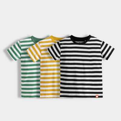 3 Pack Half Sleeves Unisex T-Shirts | Black Stripes, Green Stripes, Yellow Stripes