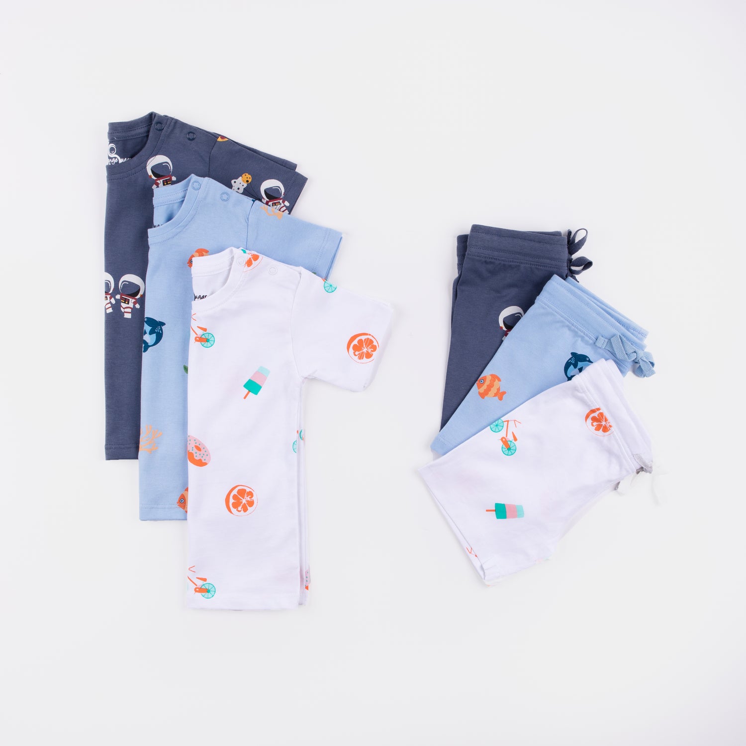 3 Pack T-Shirt & Shorts Unisex Co-ord Set | Space, Picnic & Underwater